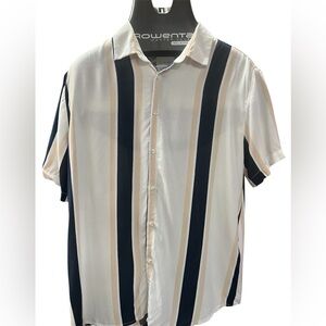 Denim & Flower Ricky Singh Navy and white  and light pink Striped Casual Shirt L